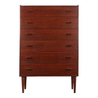 Six Drawer Teak Tall Dresser Chest Made in Denmark by Munch Slagelse For Sale