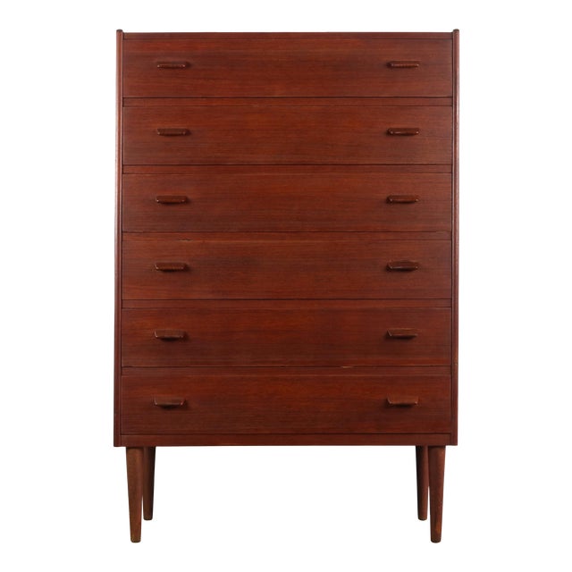 Six Drawer Teak Tall Dresser Chest Made in Denmark by Munch Slagelse For Sale