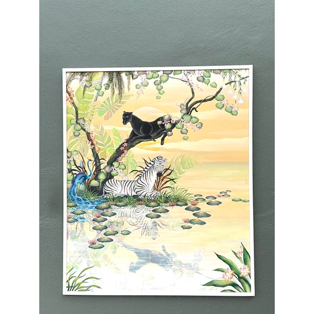 Contemporary Vintage Monumental 1999 Original Jungle Painting Oil on Canvas For Sale - Image 3 of 12