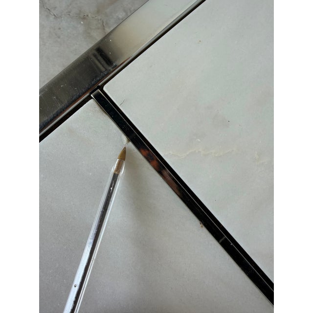 1970s Leon Rosen for Pace Collection Portuguese Marble & Polished Stainless Steel Coffee Table For Sale - Image 12 of 13
