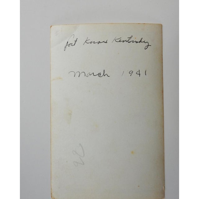 1941 sepia tone snapshot photograph of man and quirky short E. Texas street sign. Note on back in pencil Fort Knox...