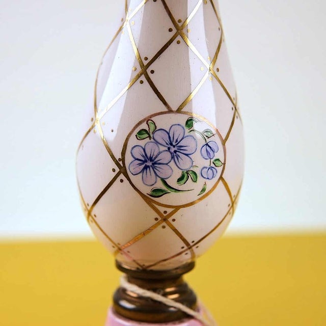 Vintage Table Lamp with Ceramic Base and Fabric Lampshade For Sale - Image 4 of 6