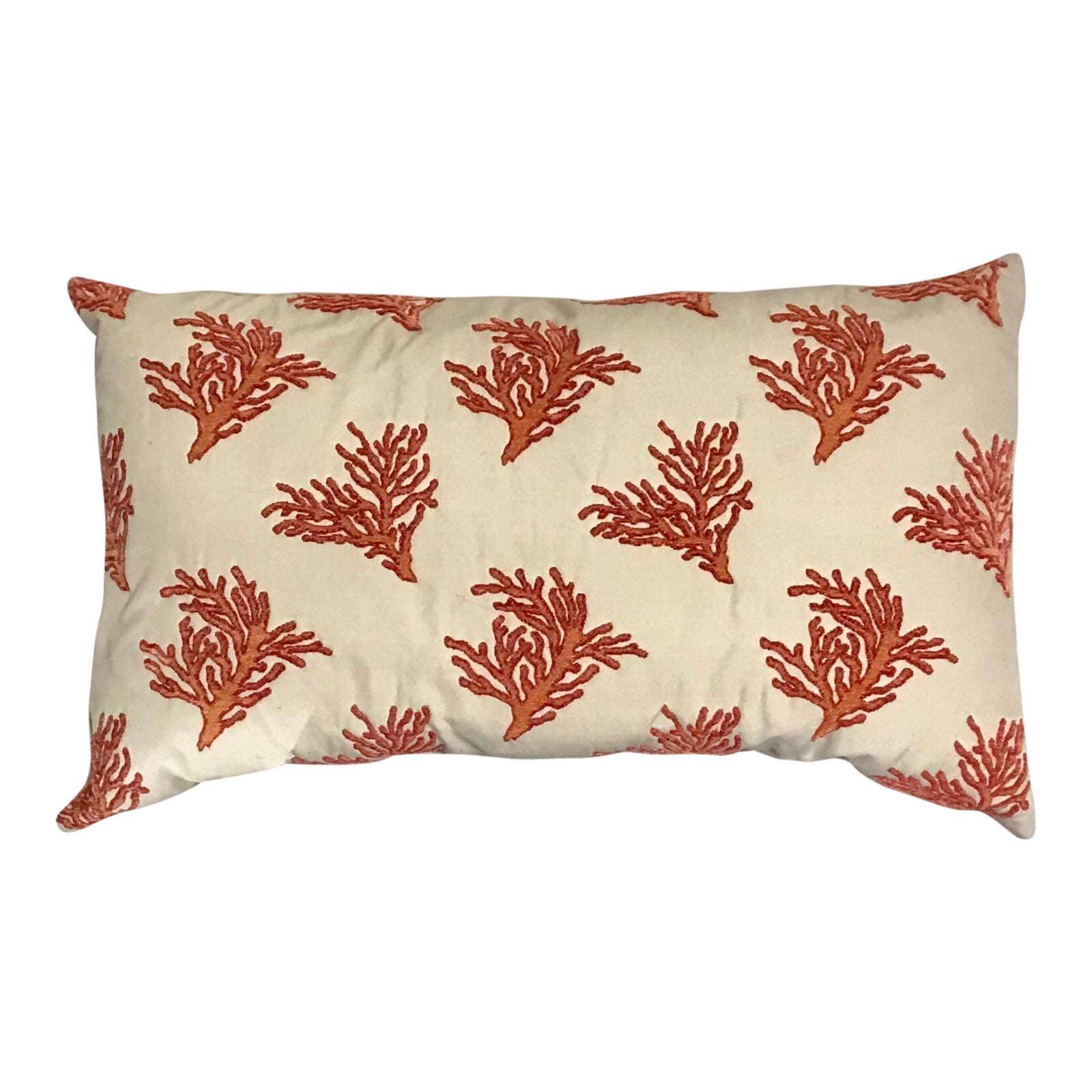 Red Coral Embroidered Rectangular Pillow Chairish