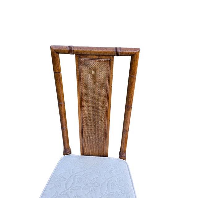 1970s Thomasville Vintage Faux Bamboo Cane High Back Dining Chairs Regency Pair For Sale - Image 5 of 16