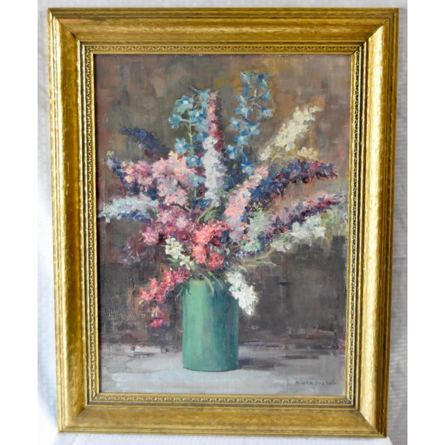 Eggplant Mid 20th Century Floral Still Life Oil Painting by Ollie M. Perry, Framed For Sale - Image 8 of 8