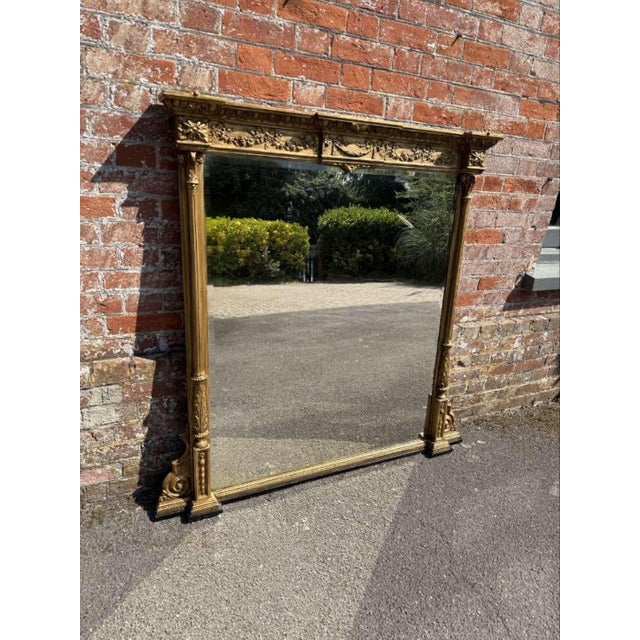 Large Antique 19th Century English Gilt Column Framed Overmantle Mirror. For Sale - Image 9 of 9