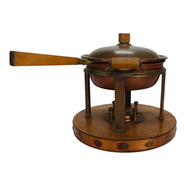 1920s Arts & Crafts Copper & Oak Chafing Dish For Sale - Image 11 of 12