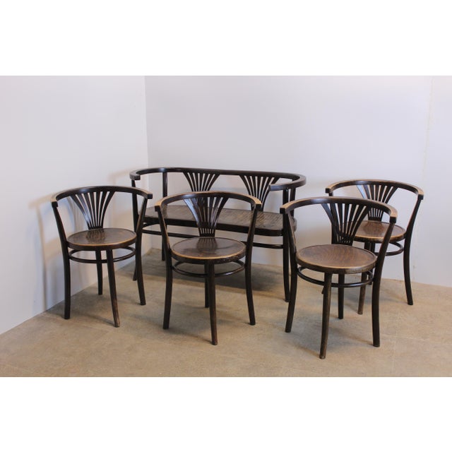 1920s Bentwood Seating Group with Armchairs and Two-Seater Sofa from Thonet, 1920s, Set of 5 For Sale - Image 5 of 10