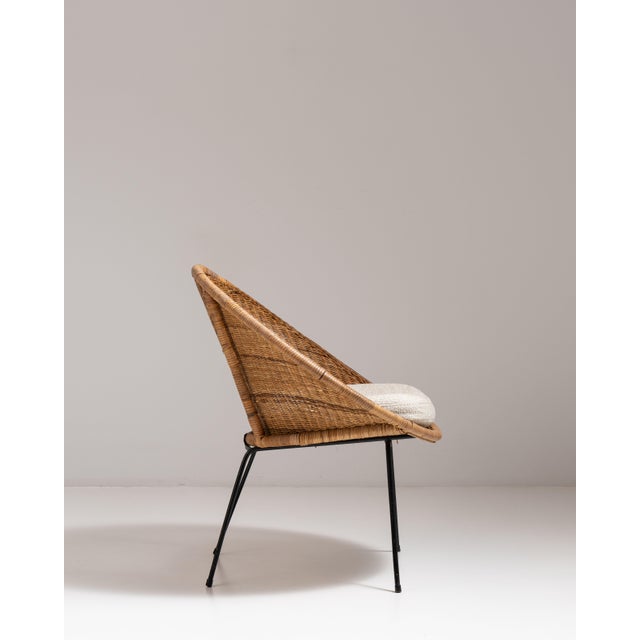 1960s French Mid- Century Modern Rattan Woven Chair with Upholstered Seat For Sale - Image 9 of 15