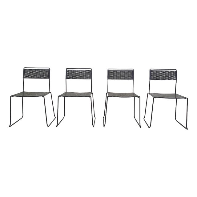 Black Metal Perforated Dining Chairs 1980s, Set of 4 For Sale