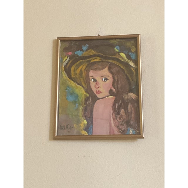 Wood Vintage Portrait of a Girl by Artist Ruth K S - Framed For Sale - Image 7 of 9