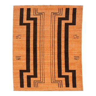10 X 12 Modern Hand Loom Designed Wool Rug in Orange For Sale