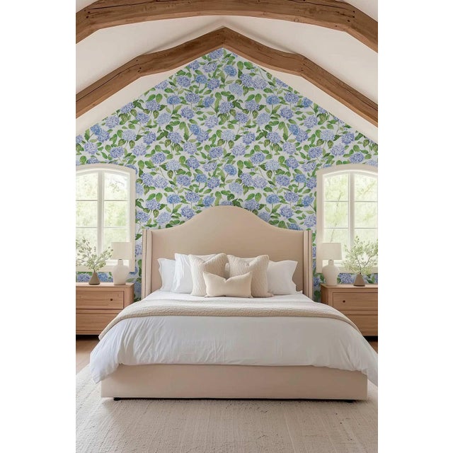 Hydrangea Blooms Floral Grasscloth Wallpaper by House Party | Nikko Blue | 8 Yards For Sale - Image 4 of 9