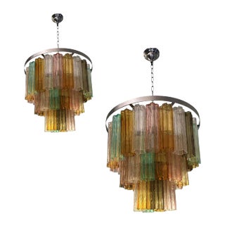 Contemporary Multicolor Tronchi Murano Glass Chandeliers - a Pair For Sale