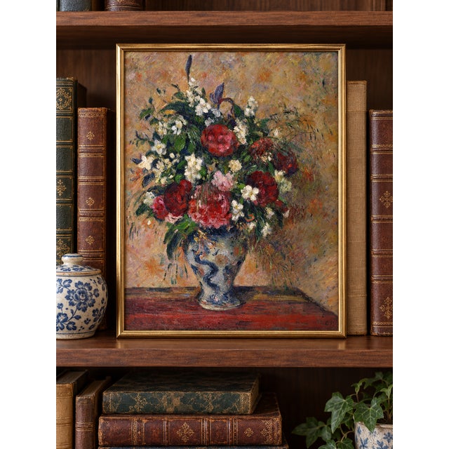 Camille Pissarro Vintage French Impressionist Art Print – Red Peonies by Pissarro, 12" X 16" For Sale - Image 4 of 9