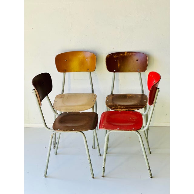 Mid-Century Modern Vintage School Chairs, Set of 4 For Sale - Image 3 of 18
