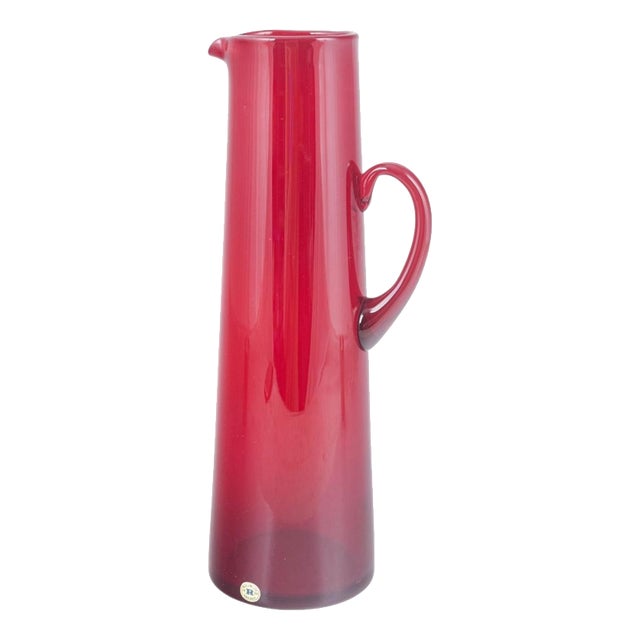Tall Pitcher in Deep Ruby-Red Glass by Monica Bratt for Reijmyre, 1950s For Sale