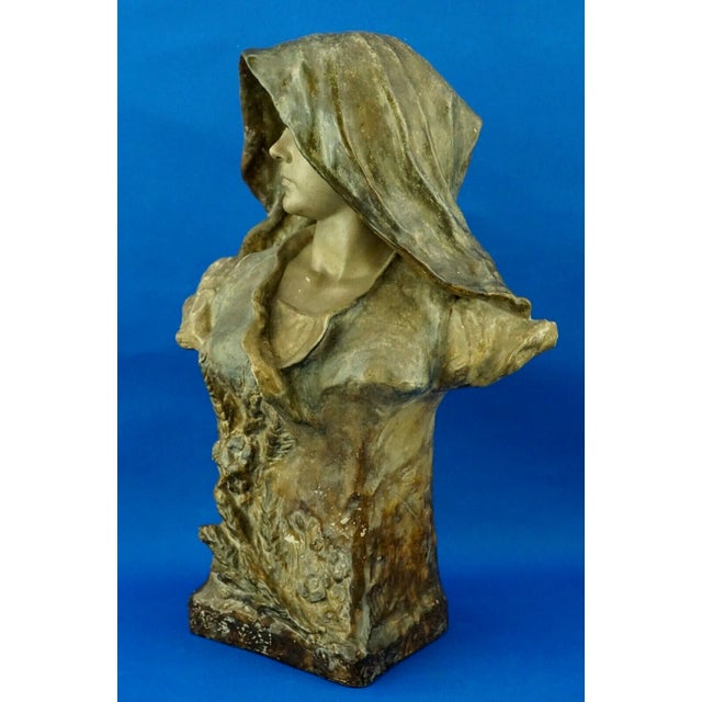 Brown Large 20th Century Terracotta Bust of a Peasant Lady by Ciseau for Goldscheider, Austria For Sale - Image 8 of 18