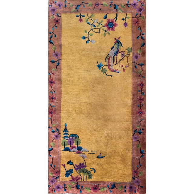 This early 20th-century Chinese Art Deco rug is a true gem, blending storytelling, symbolism, and style in a richly woven...