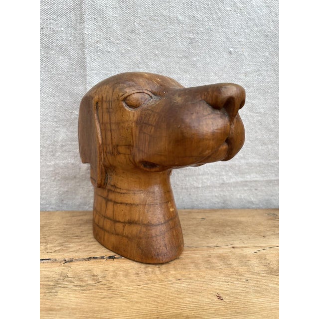 Folk Art Vintage Folk Art Carved Wood Dog Head For Sale - Image 3 of 11