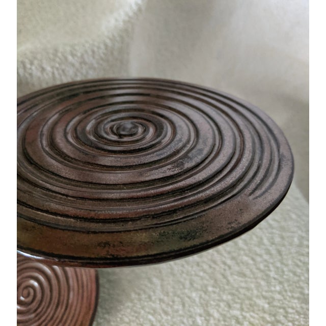 Copper Studio Pottery Metallic Coiled Earthenware Candle Dishes- Set of 2 For Sale - Image 8 of 12