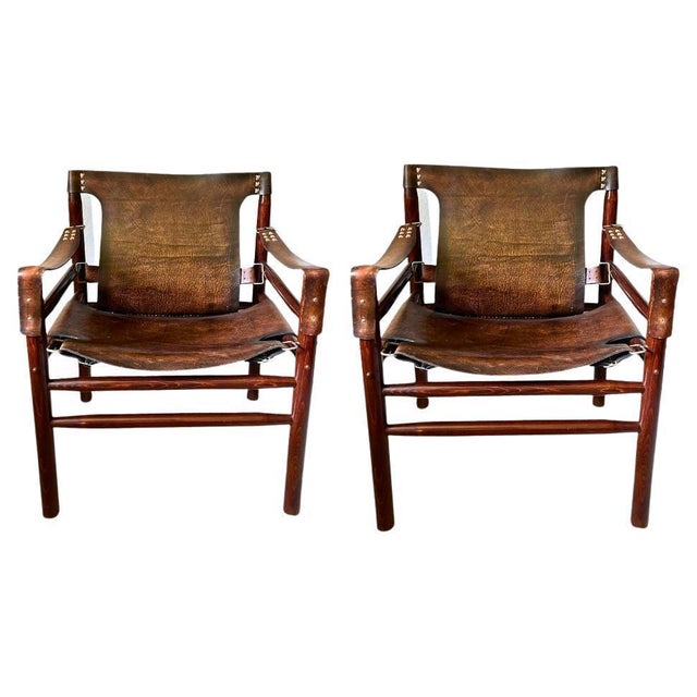 Buffalo Leather Safari Armchairs in the style of Arne Norell, 1970s, Set of 2 For Sale - Image 6 of 6