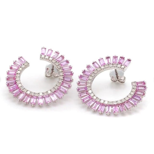 6.72 cts Natural pink sapphire & 1.08 cts diamond earrings in 18k gold For Sale - Image 11 of 18