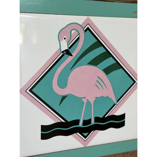 1980s 1985 Vando Flamingo Tile Wall Art With Painted Wood Frame For Sale - Image 5 of 11