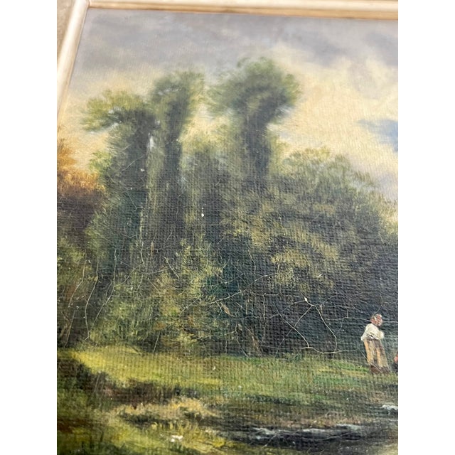 19th Century French Landscape Oil on Canvas Painting in Ornate Carved Gilt Wood Frame For Sale - Image 9 of 17