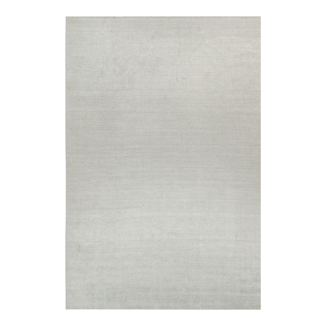 2010s Rug & Kilim’s Plain Modern Rug in Solid Silver-Gray Tone-on-Tone - 12x18 For Sale
