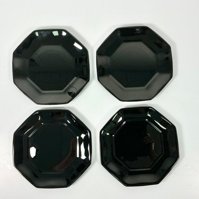 1980s Post Modern French Arcore Black Glass Octagonal Salad Plates - Set of 4. For Sale - Image 10 of 11
