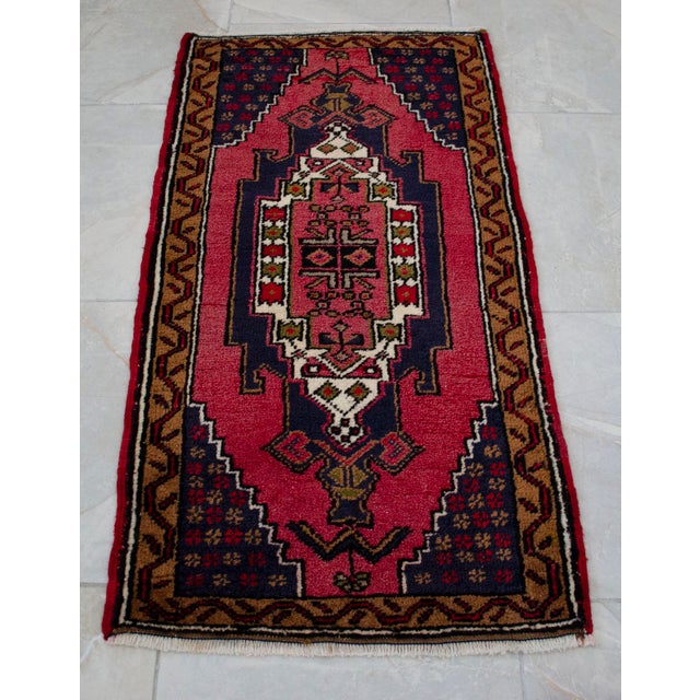Vintage Hand Knotted Turkish Small Rug Decorative Mat for Bathroom and Kitchen Mat- 22'' X 41'' For Sale - Image 10 of 13