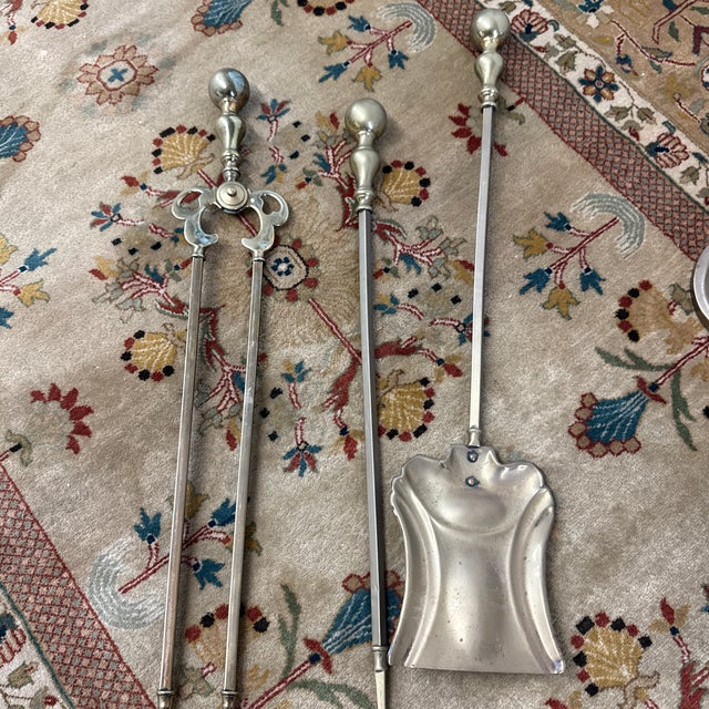 Brass Fireplace Fender + Three-Piece Tool Set, Vintage For Sale - Image 10 of 12