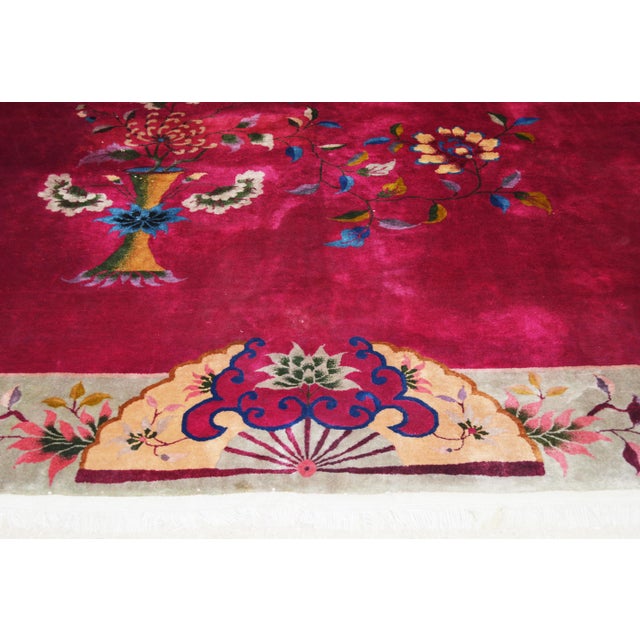 Antique Chinese Art Deco Hand Knotted Wool Rug, 8'8x11'9 For Sale - Image 4 of 5