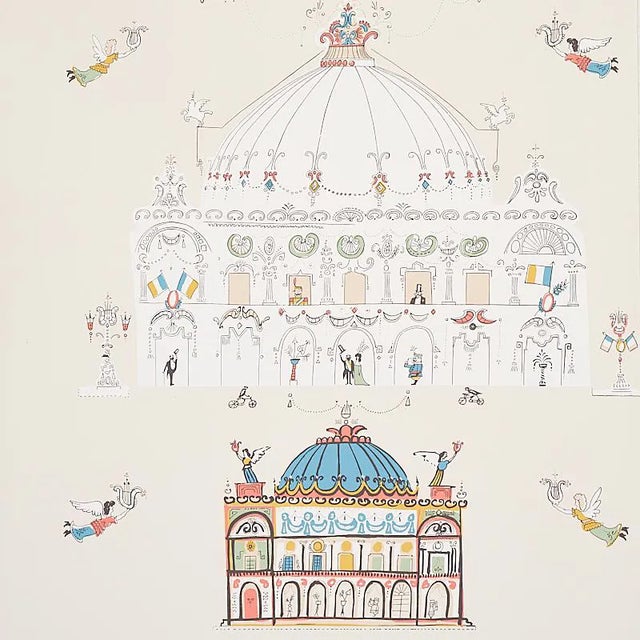 Sample - Schumacher Opera Wallpaper in Ivory For Sale