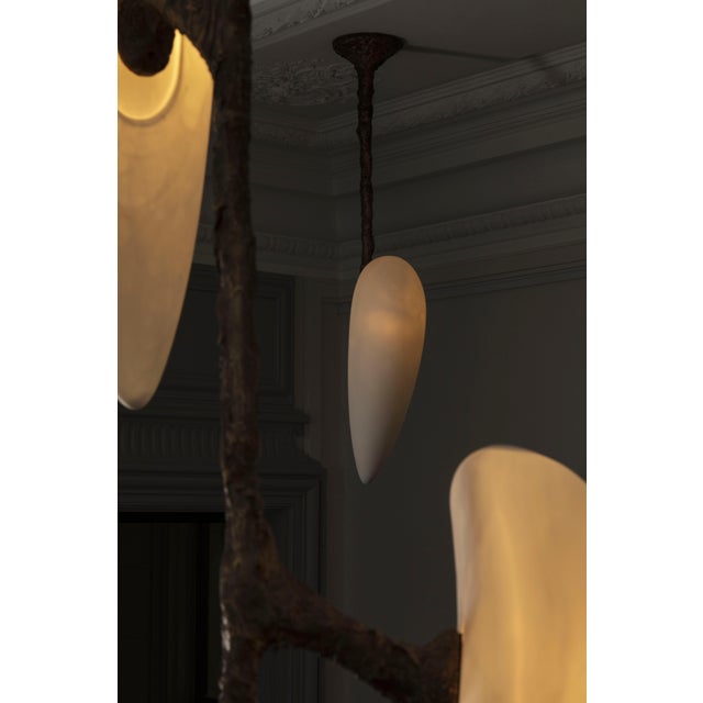 Hand-Sculpted Cast Bronze Hanging Lamp by William Guillon For Sale - Image 4 of 18