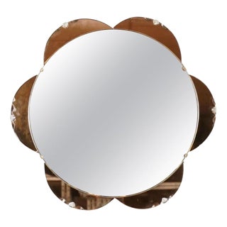Art Deco Flower-Shaped Amber Peach Bevelled Mirror, 1930s For Sale