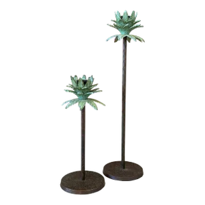 Vintage Pair of Staggering Metal Palm Tree Candlestick Holders