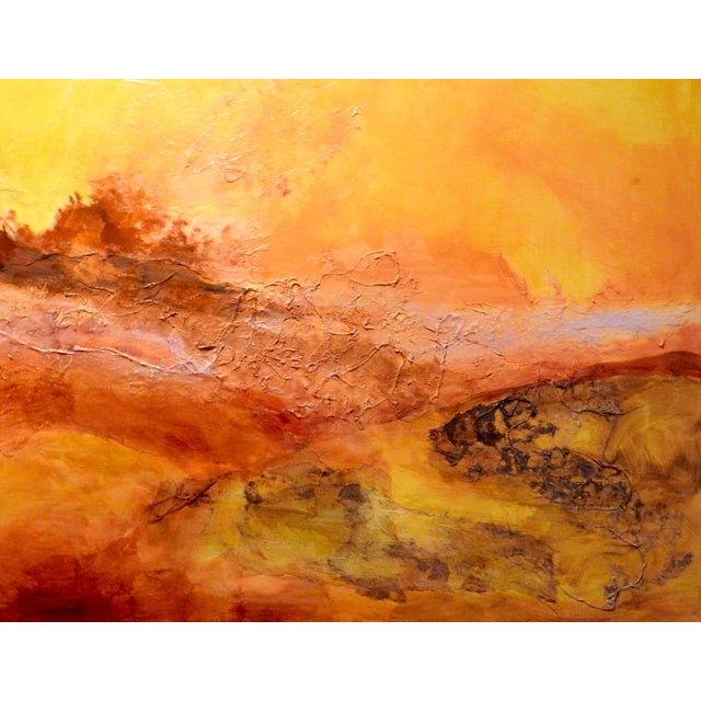 Orange Contemporary Landscape Oil Painting on Canvas, "Deserted Sun" with Grunge Background For Sale - Image 8 of 13