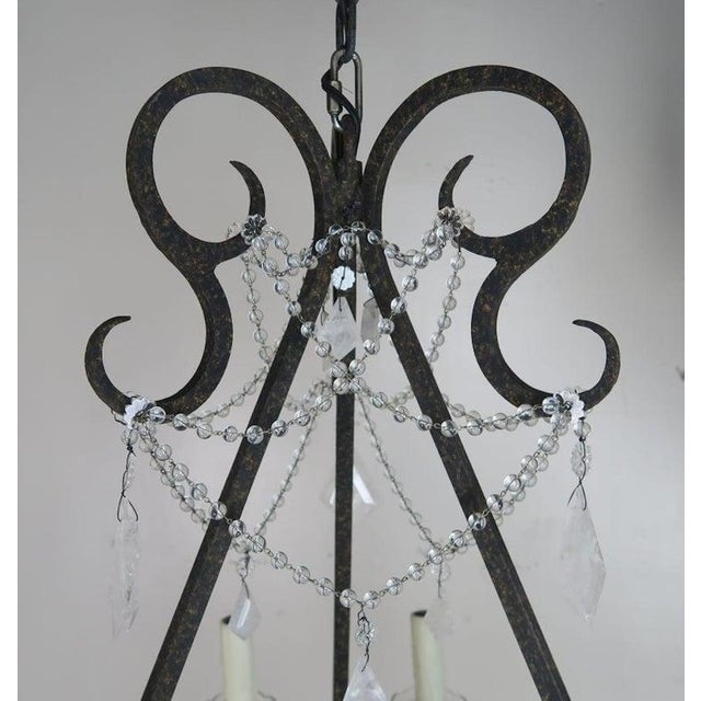 Mid 20th Century Six-Light Rock Crystal Wrought Iron Chandelier For Sale - Image 4 of 10