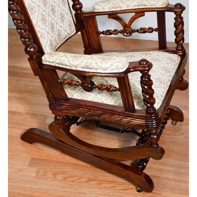 1870 Antique George Hunzinger Barley Twist Mahogany Platform Rocking Chair For Sale - Image 10 of 16