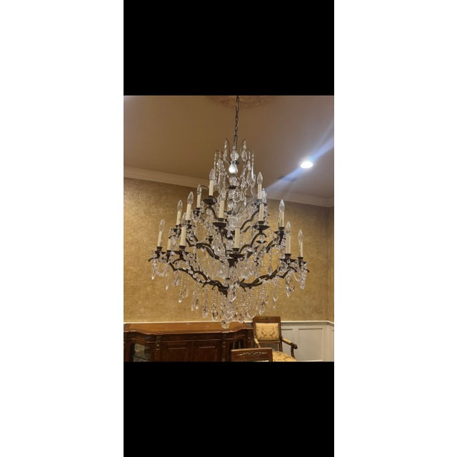 French 1970s Monumental French Baccarat-Style Crystal and Bronze Chandelier, 24-Light Three-Tier Form For Sale - Image 3 of 6