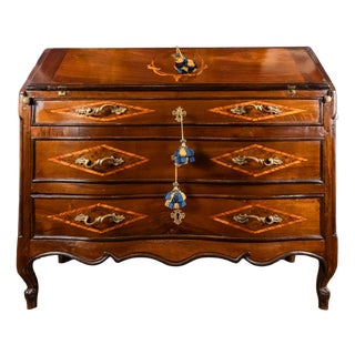 18th-Century Genoese Baroque Chest of Drawers with Inlays and Mercury-Gilded Bronze Handles, 1750 For Sale