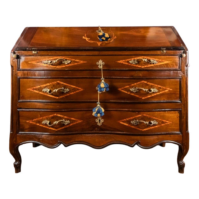 18th-Century Genoese Baroque Chest of Drawers with Inlays and Mercury-Gilded Bronze Handles, 1750 For Sale