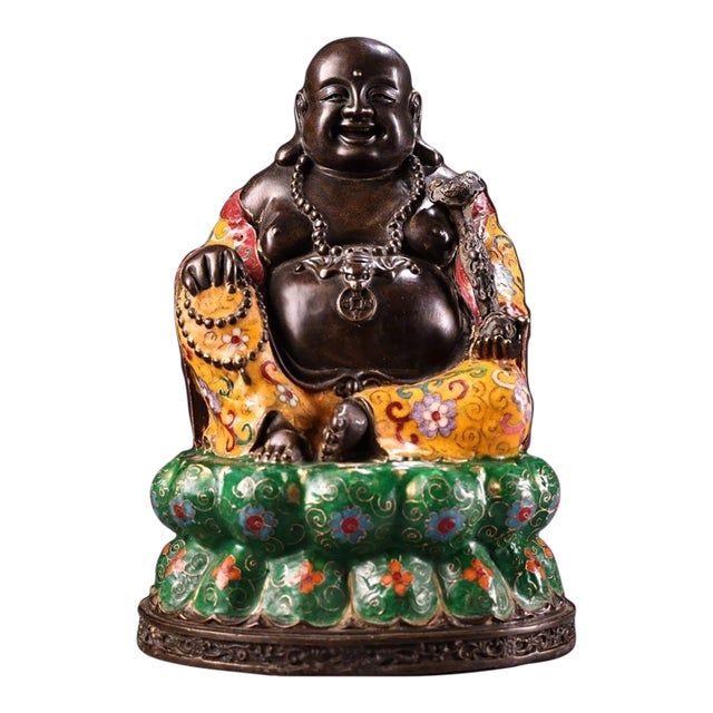 Late 19th Century Cloisonné Enamel Maitreya Buddha Statue, 3.1kg For Sale