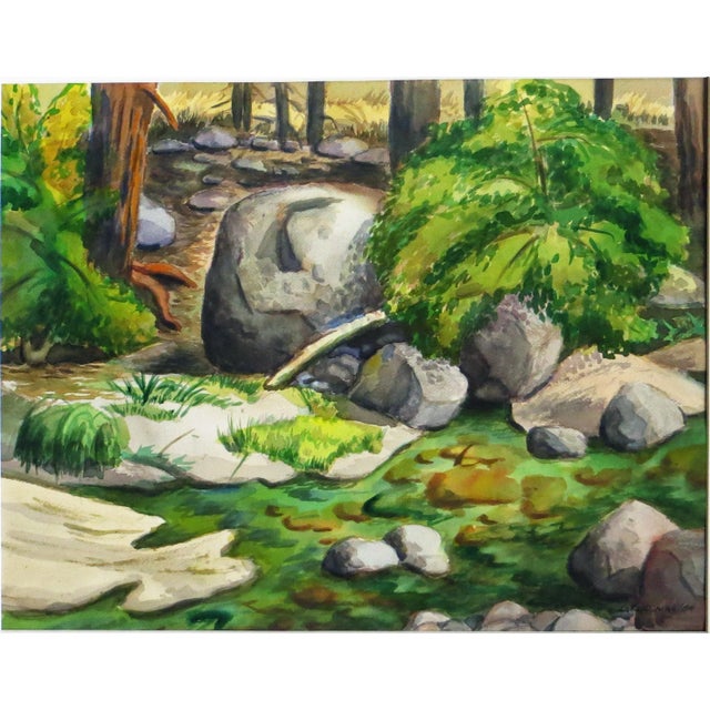 Paint Arnold A. Grossman, Arnold Grossman Watercolor of Wawona River, Yosemite National Park, 1984 For Sale - Image 7 of 7