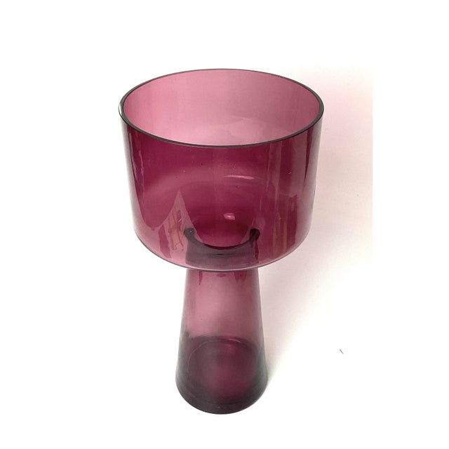 Large Amethyst Glass Mid Century Vade 18” tall By 8 3/4” in diameter. Great design open all the way to the bottom. Base is...