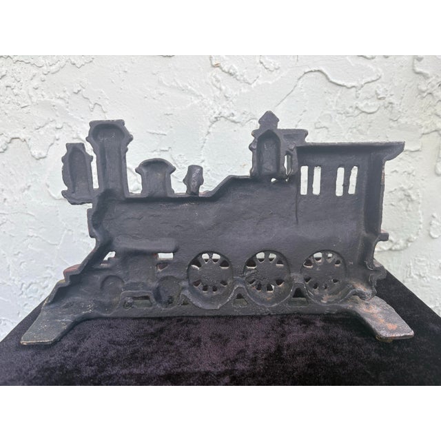 Mid 20th Century Vintage Cast Iron Steam Locomotive Doorstop With Original Polychrome Paint For Sale - Image 5 of 10