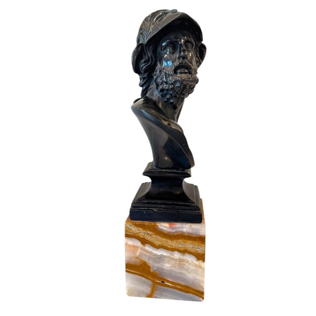 Cold-Vintage Cold-Cast Bronze Bust of Ajax, After Boschetti – Onyx Base – 14.75” Tall For Sale - Image 4 of 8
