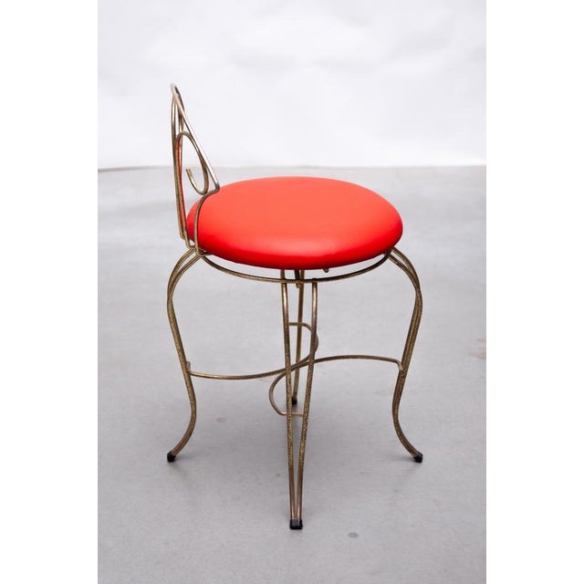Red Mid-Century Modern Brass Vanity Chair with Red Leather Seat, France, 1950 For Sale - Image 8 of 10